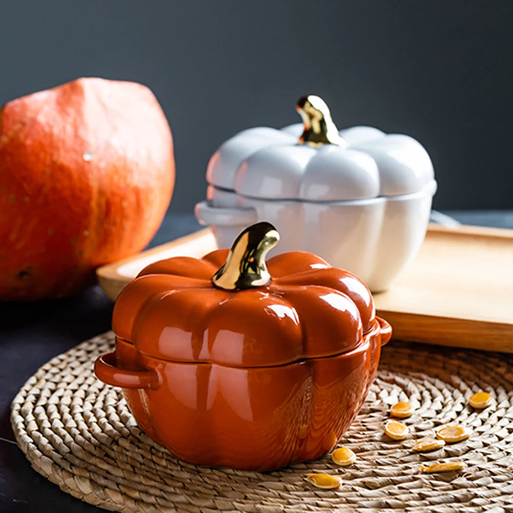 Pumpkin Shape Bowl with Lid - Ceramic - 400 ML