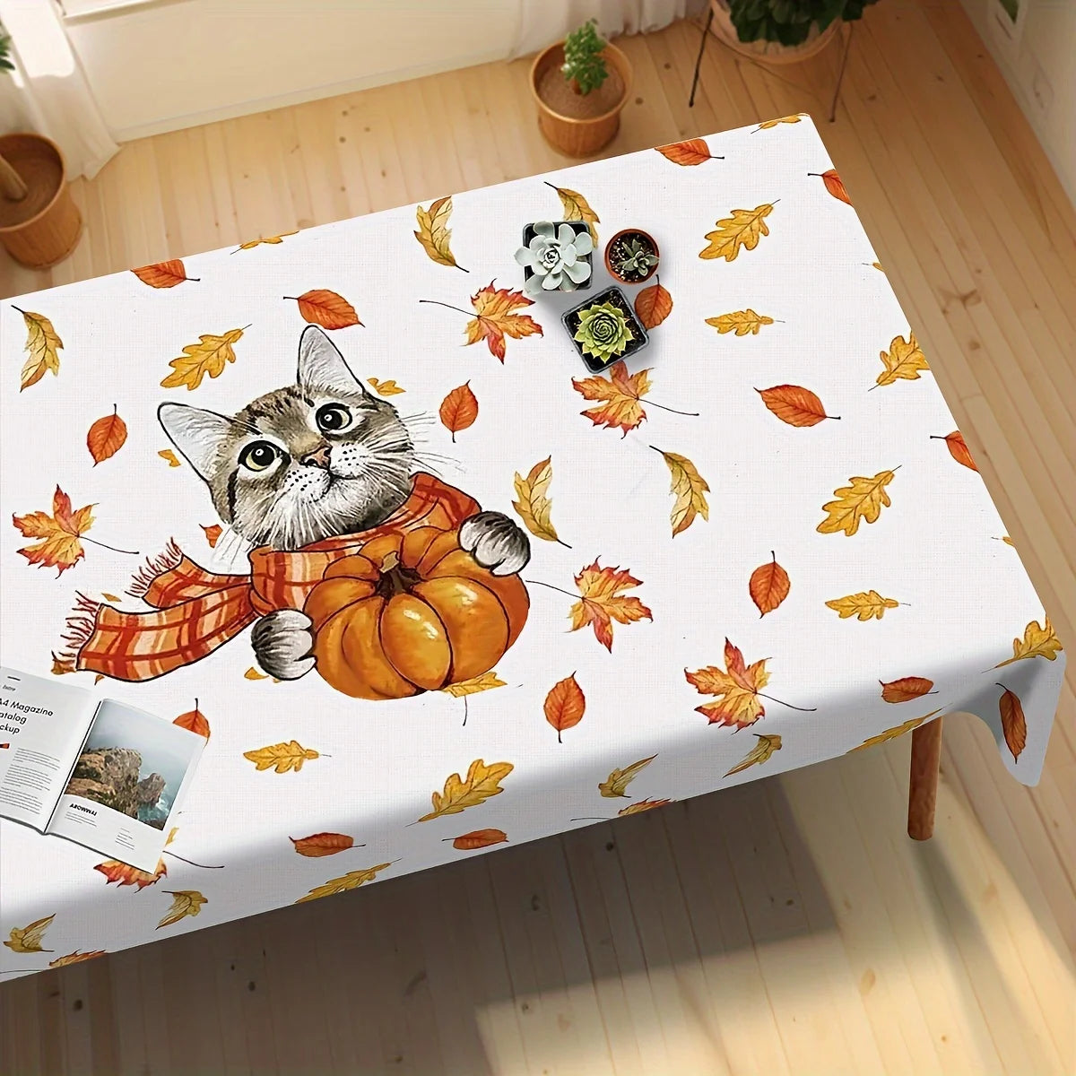 Autumn & Charming Cat Pattern Tablecloth