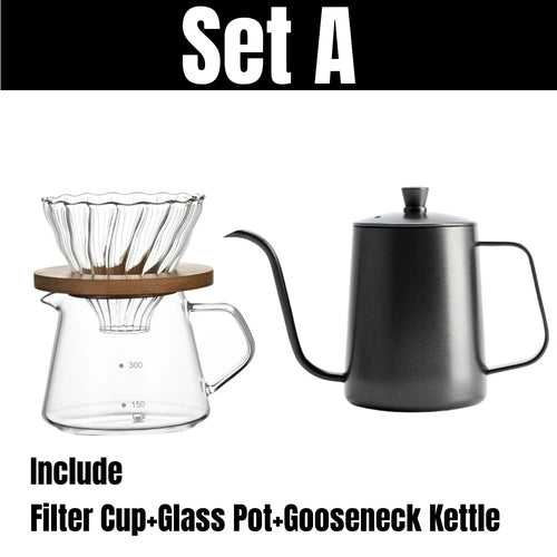 Pour Over Coffee Maker Set - Glass Pot with Filter Coffee Brewer