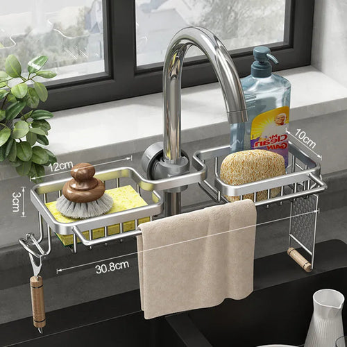 Kitchen Space Aluminum Sink Drain Rack Sponge Storage Faucet Holder