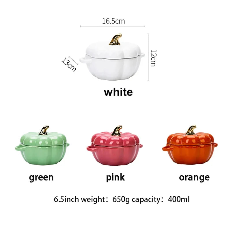 Pumpkin Shape Bowl with Lid - Ceramic - 400 ML