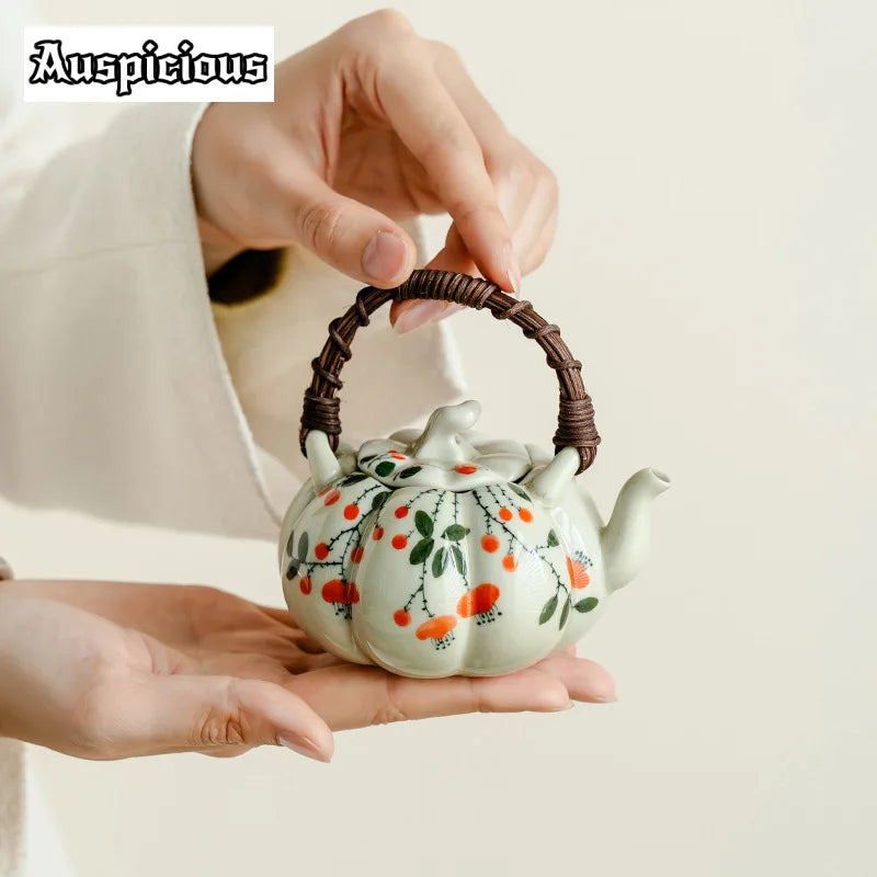 170ml Hand-painted Falling Pumpkin Teapot - Loop-handled