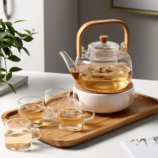 Thickened Borosilicate Glass Teapot with Bamboo Handle