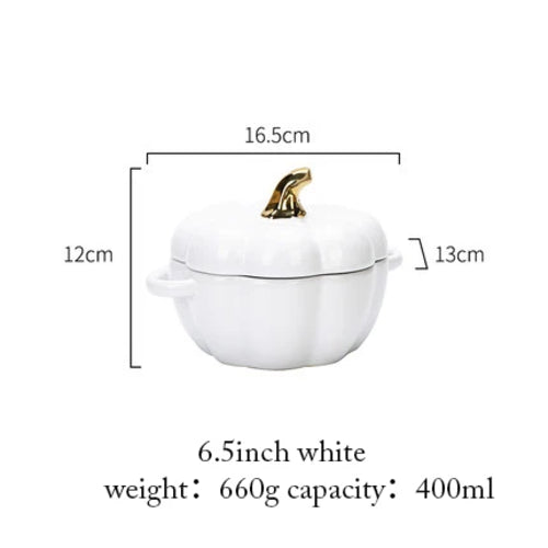 Pumpkin Shape Bowl with Lid - Ceramic - 400 ML