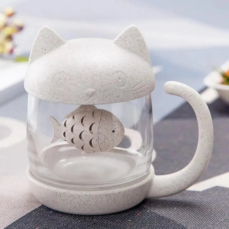 Cartoon Cat Tea Mugs with Infuser and Lid