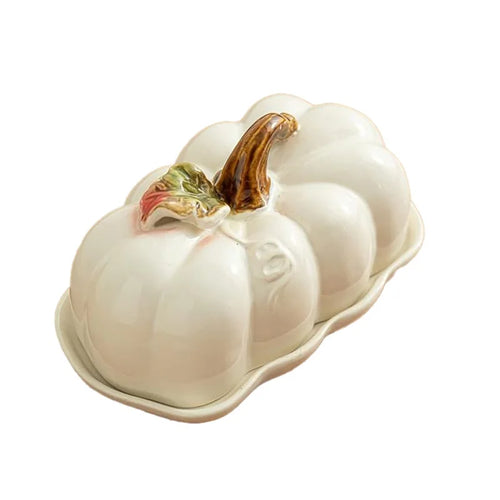 Cute and Novel Pumpkin Dining/Snack Plate with Lid - Ceramic