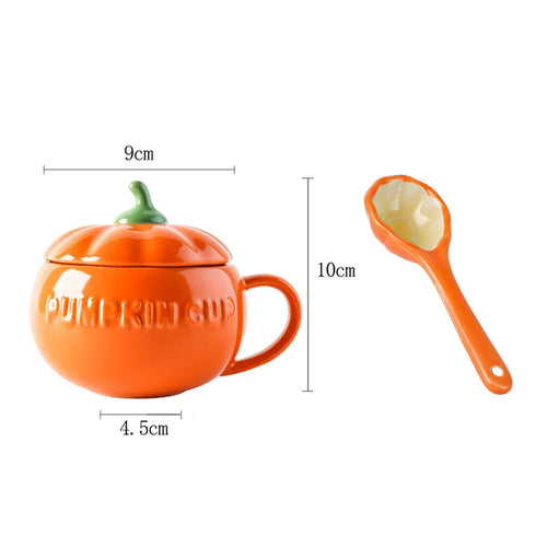 Pumpkin shaped Mug / Cup with Soup Spoon and Lid - Ceramic - 300 ML