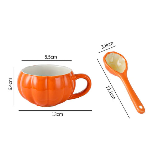 Pumpkin shaped Mug / Cup with Soup Spoon and Lid - Ceramic - 300 ML