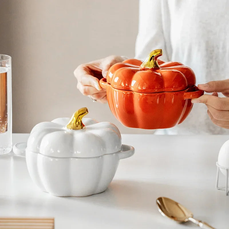 Pumpkin Stew Pot - Ceramic Bowl with Cover - 450 ML