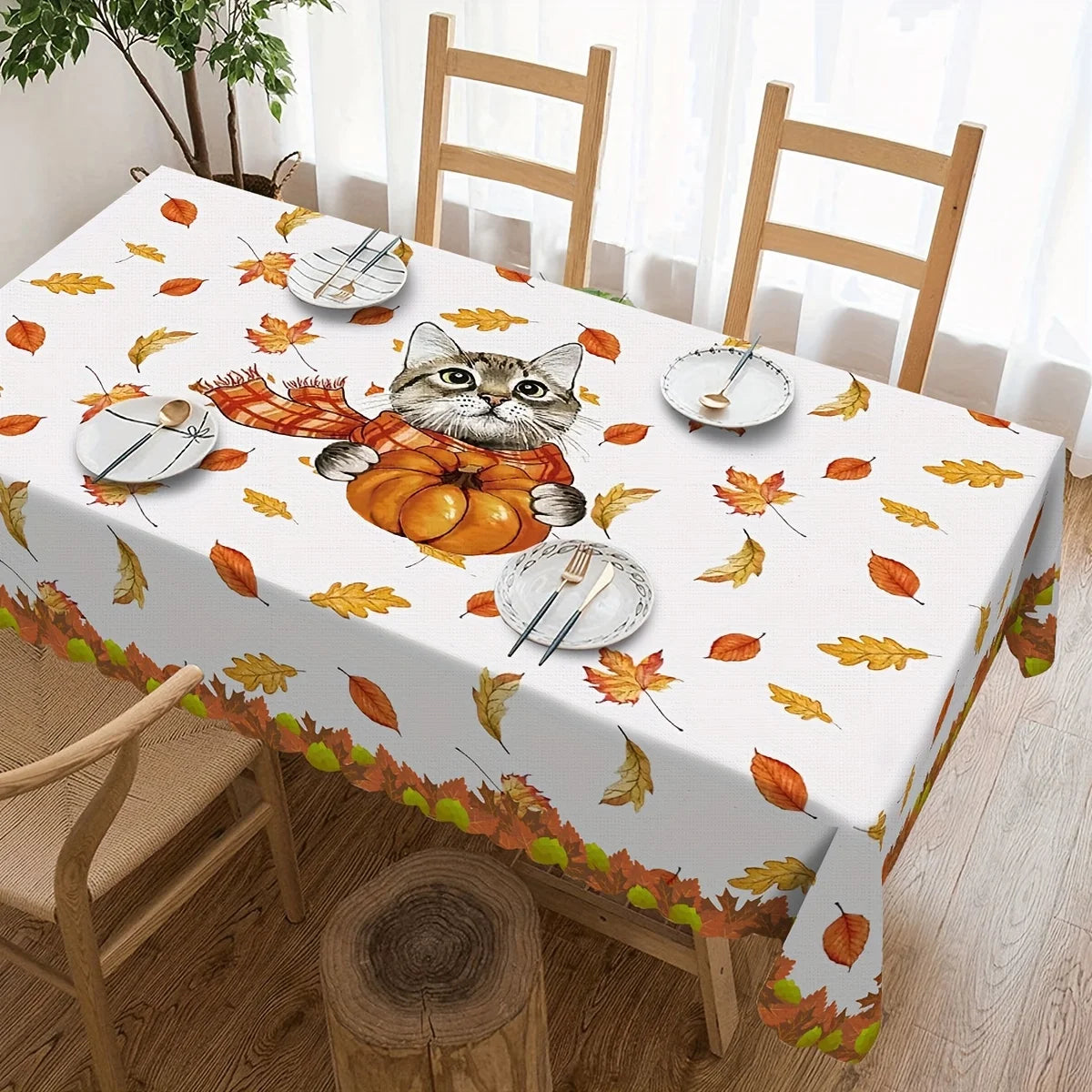 Autumn & Charming Cat Pattern Tablecloth