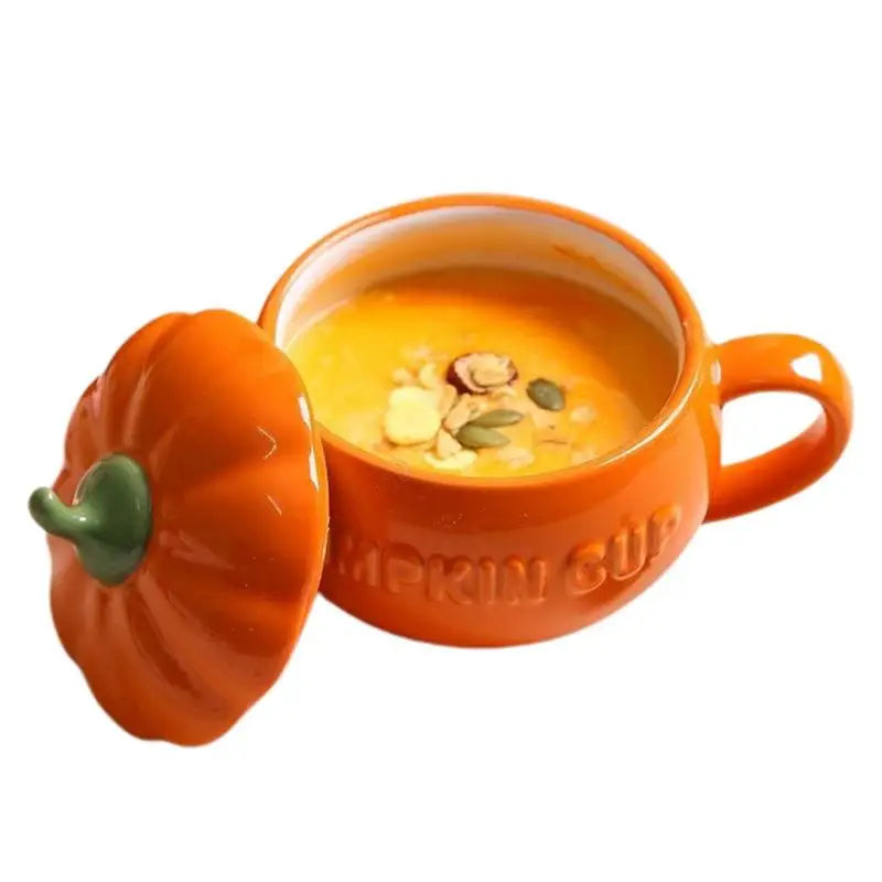 Ceramic Thermos Cup with Lid - Pumpkin Shaped