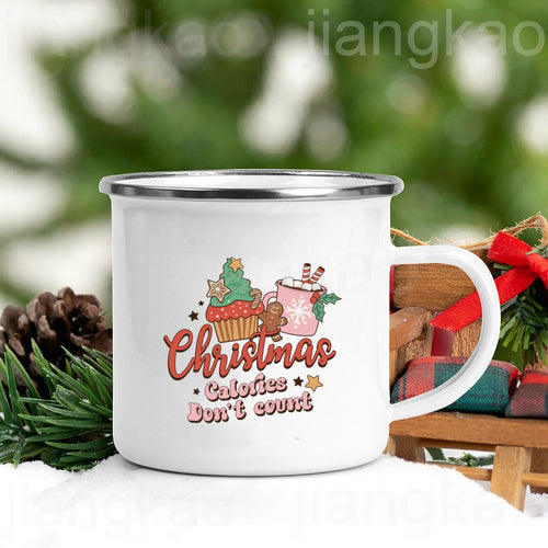 “Christmas Calories Don’t Count” Festive Enamel Coffee Mug