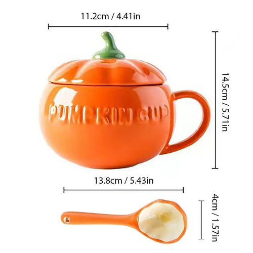 Ceramic Thermos Cup with Lid - Pumpkin Shaped