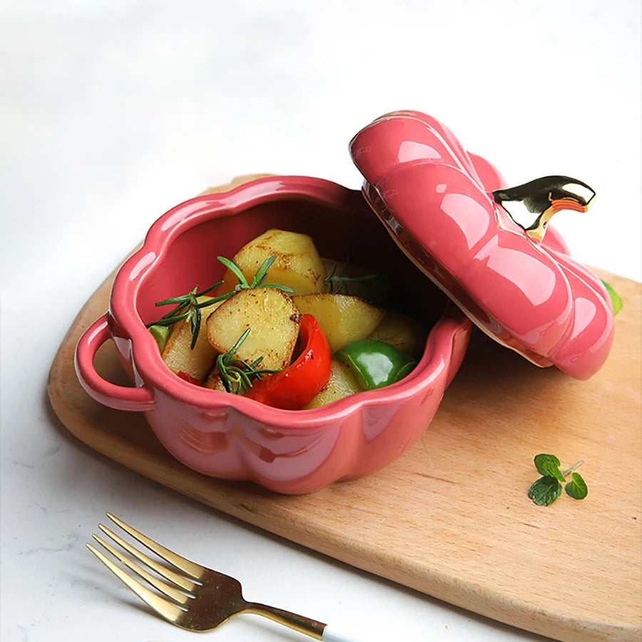 Pumpkin Shape Bowl with Lid - Ceramic - 400 ML