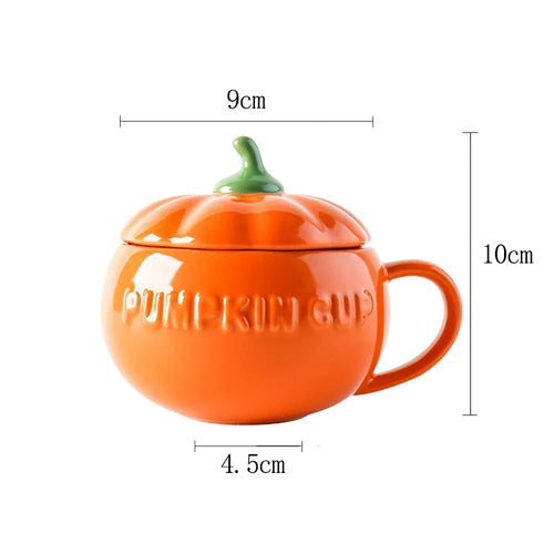 Pumpkin shaped Mug / Cup with Soup Spoon and Lid - Ceramic - 300 ML