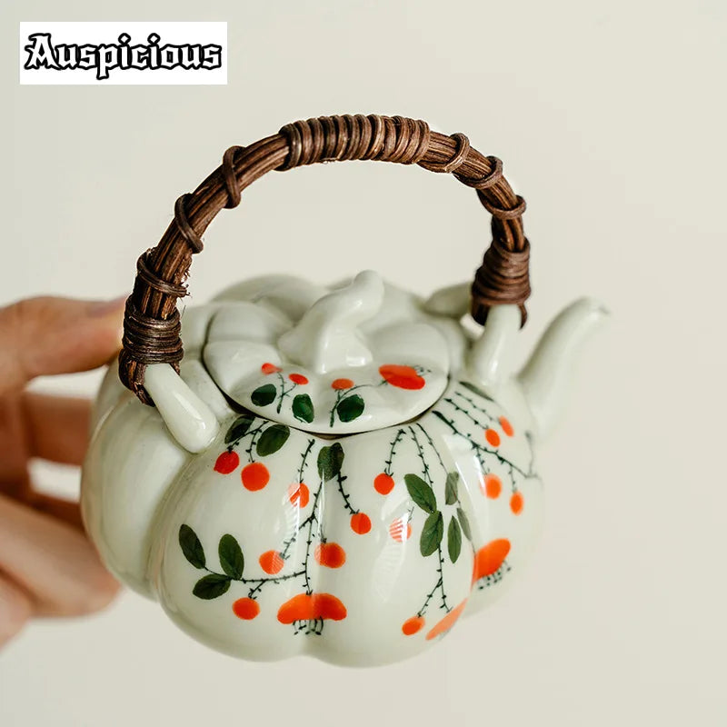 170ml Hand-painted Falling Pumpkin Teapot - Loop-handled