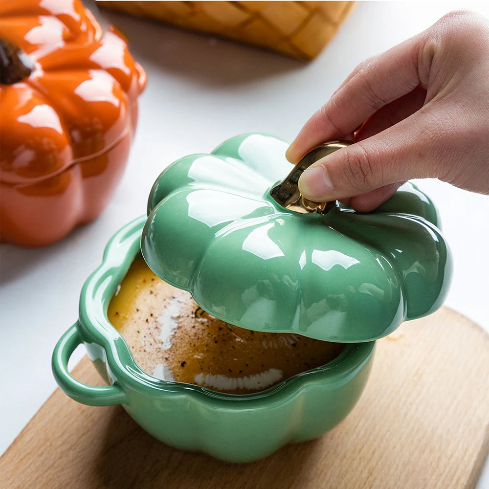 Pumpkin Shape Bowl with Lid - Ceramic - 400 ML