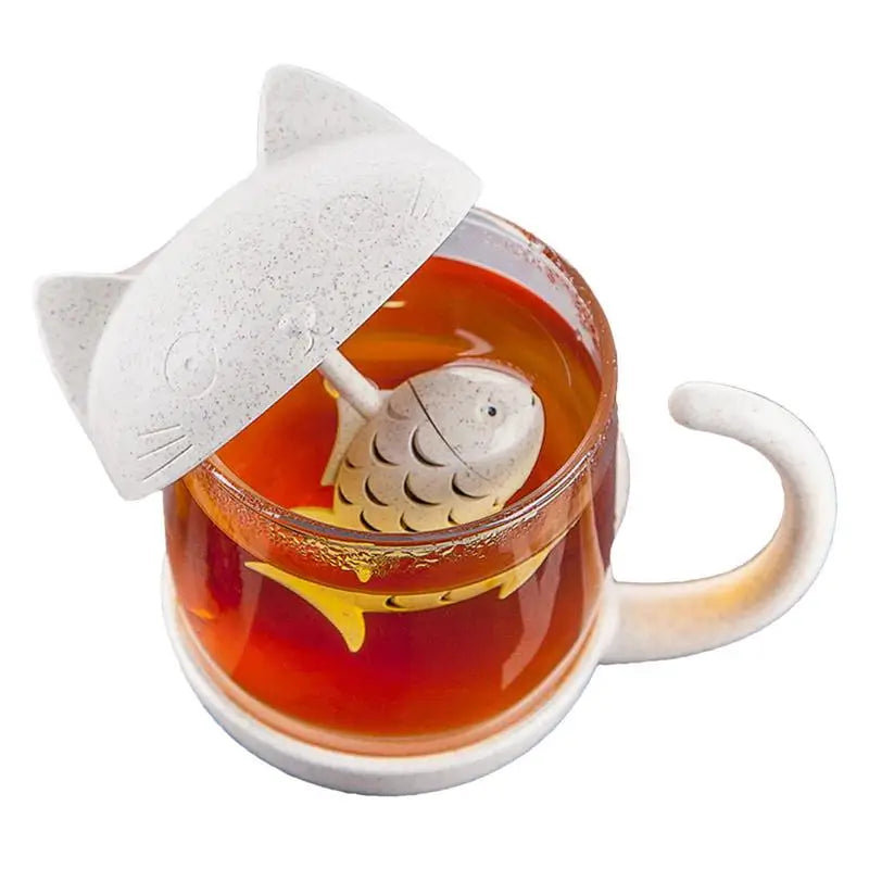 Cartoon Cat Tea Mugs with Infuser and Lid