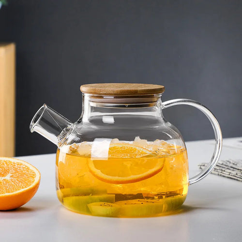 1L/1.8L Transparent Borosilicate Glass Teapot - Heat Resistant