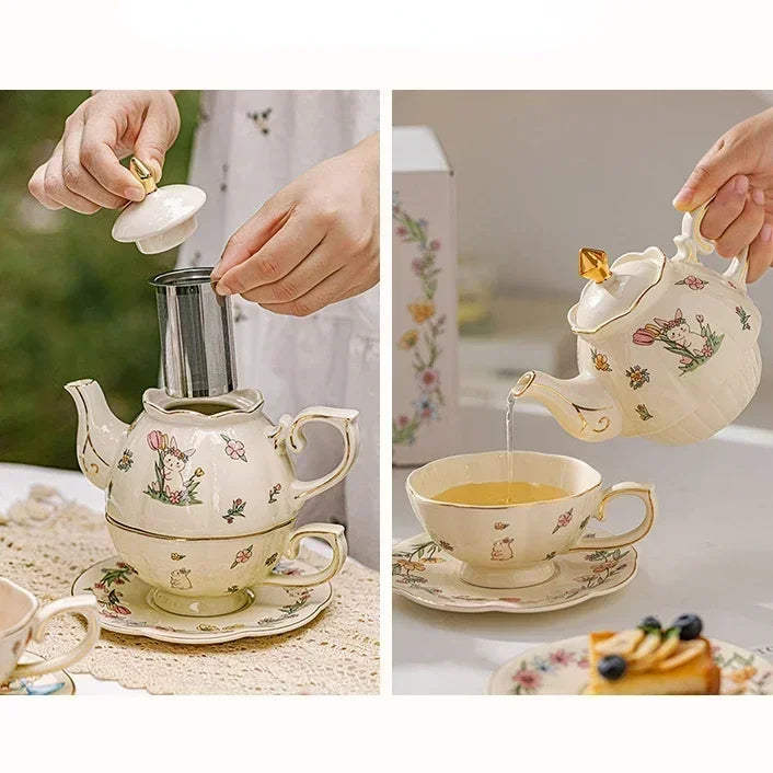 Luxury Cup and Pot Girl and Rabbit - Ceramic Tea/Coffee pot & Cup