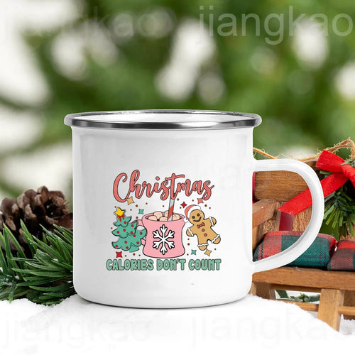 “Christmas Calories Don’t Count” Festive Enamel Coffee Mug