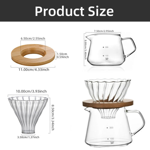 Pour Over Coffee Maker Set - Glass Pot with Filter Coffee Brewer