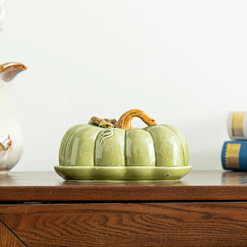 Cute and Novel Pumpkin Dining/Snack Plate with Lid - Ceramic