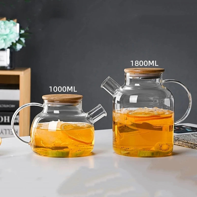 1L/1.8L Transparent Borosilicate Glass Teapot - Heat Resistant