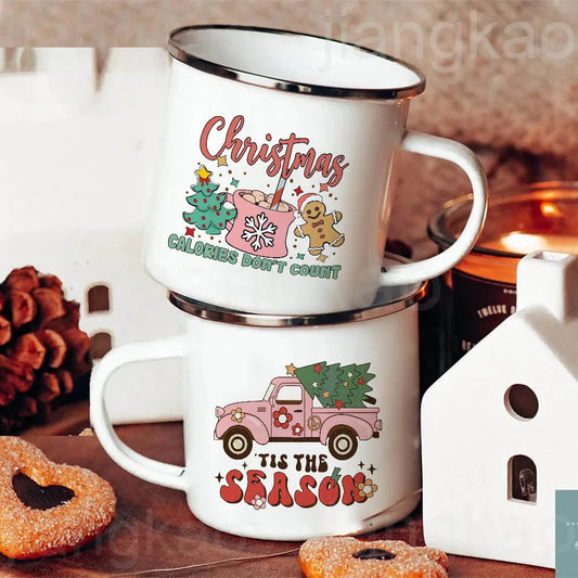 “Christmas Calories Don’t Count” Festive Enamel Coffee Mug