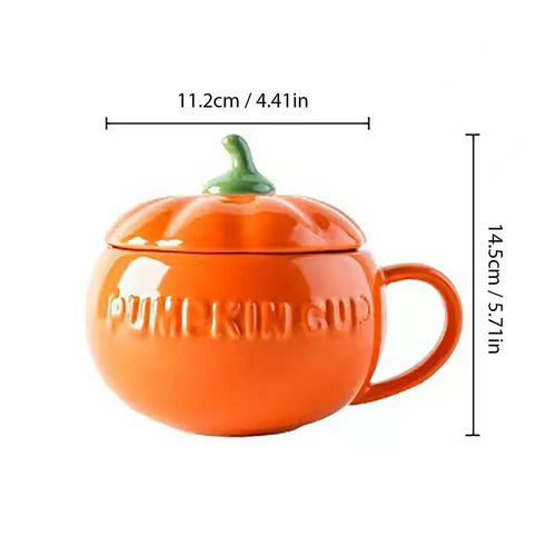 Ceramic Thermos Cup with Lid - Pumpkin Shaped