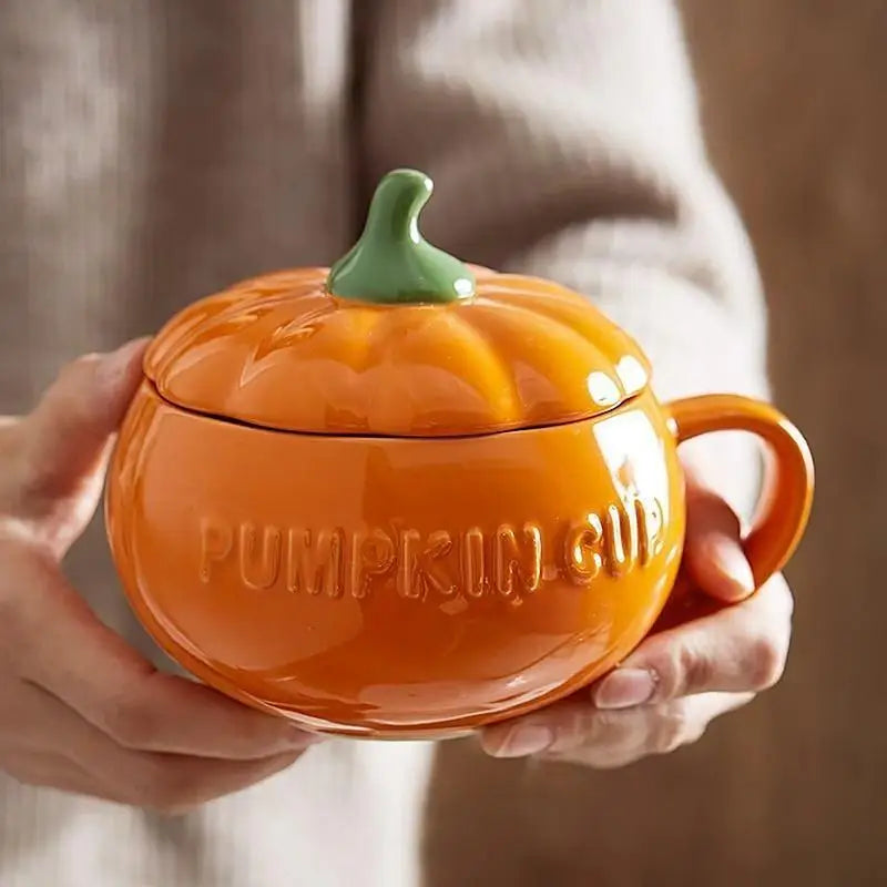 Ceramic Thermos Cup with Lid - Pumpkin Shaped