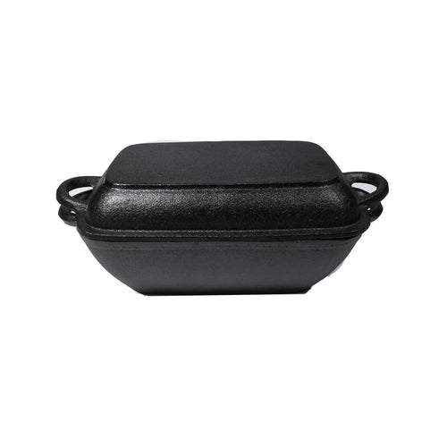 11.8" x 7.36" Preseasoned Cast Iron Grill Pan - Double Use Cookware