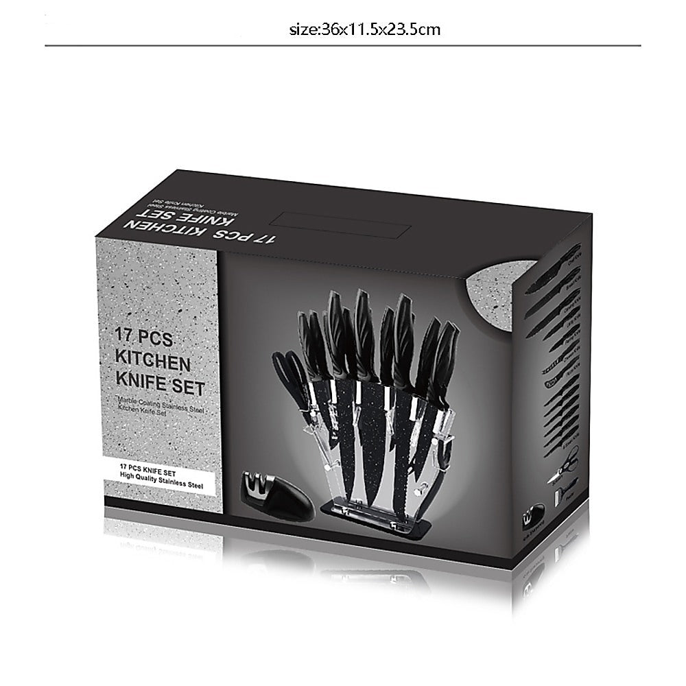 17 Pc Knife Set with Block & Sharpener