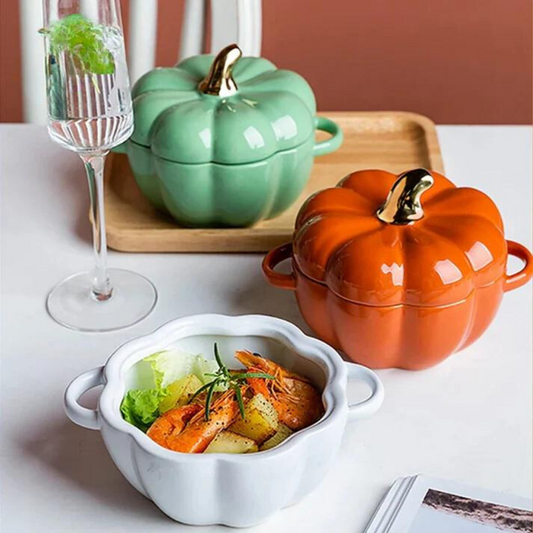 Pumpkin Shape Bowl with Lid - Ceramic - 400 ML