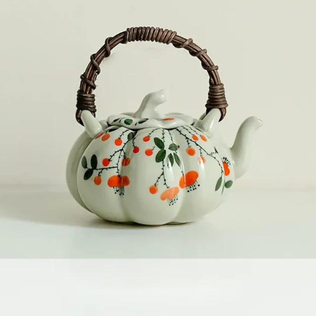 170ml Hand-painted Falling Pumpkin Teapot - Loop-handled