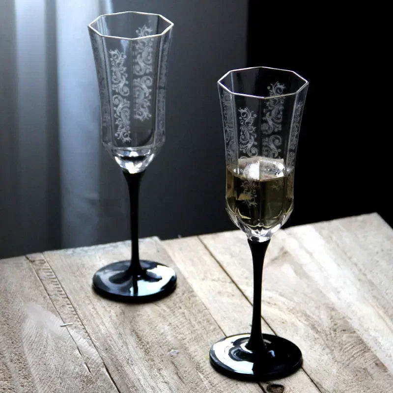 6pcs Champagne Glass Black Swan Valentine's Day Wine Glass Set