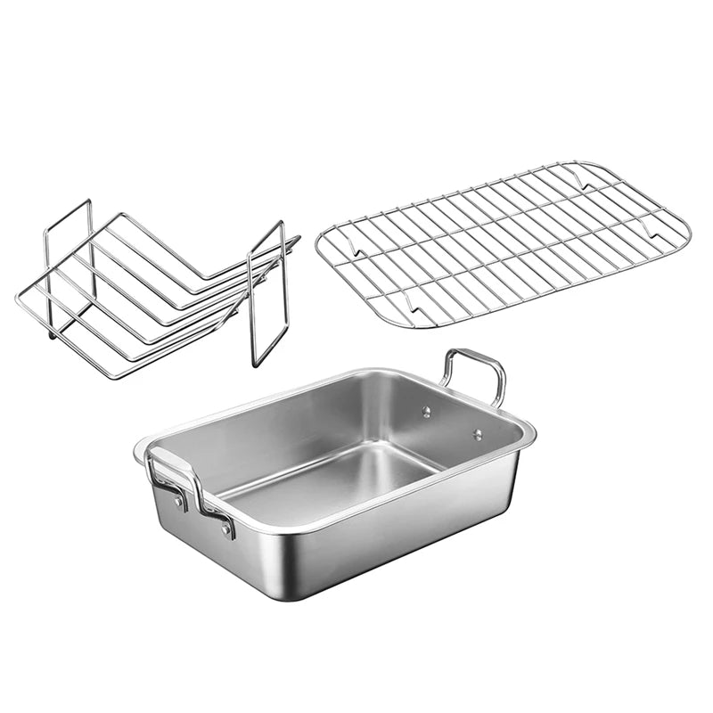 Stainless Steel Barbecue Baking Tray Grid Multifunction Removable Cooling Rack Tray Set Cake Baking Turkey Roaster Pans Durable