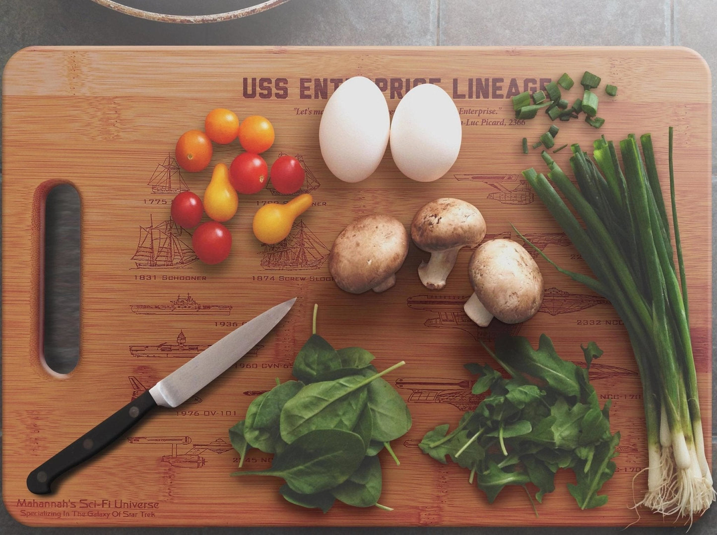 Bamboo USS Enterprise Lineage Laser Engraved Cutting board