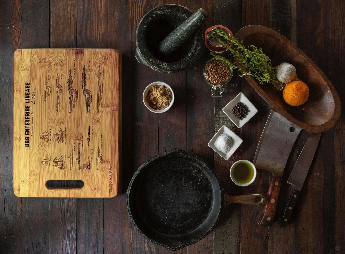 Bamboo USS Enterprise Lineage Laser Engraved Cutting board