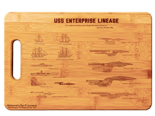 Bamboo USS Enterprise Lineage Laser Engraved Cutting board