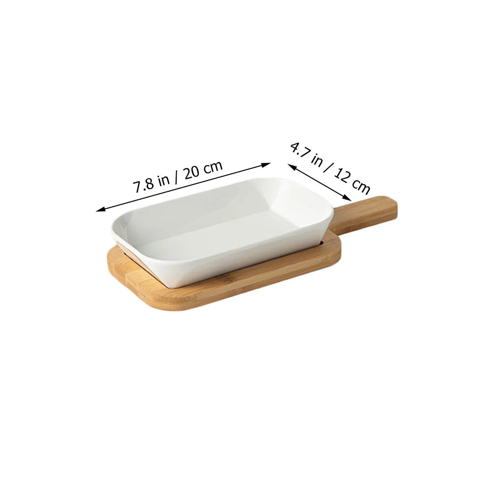 Baking Bowl Rectangle Bakeware Pan Pans Rectangular Dish Roasting 20X12CM Wooden Ceramics Tray Plate