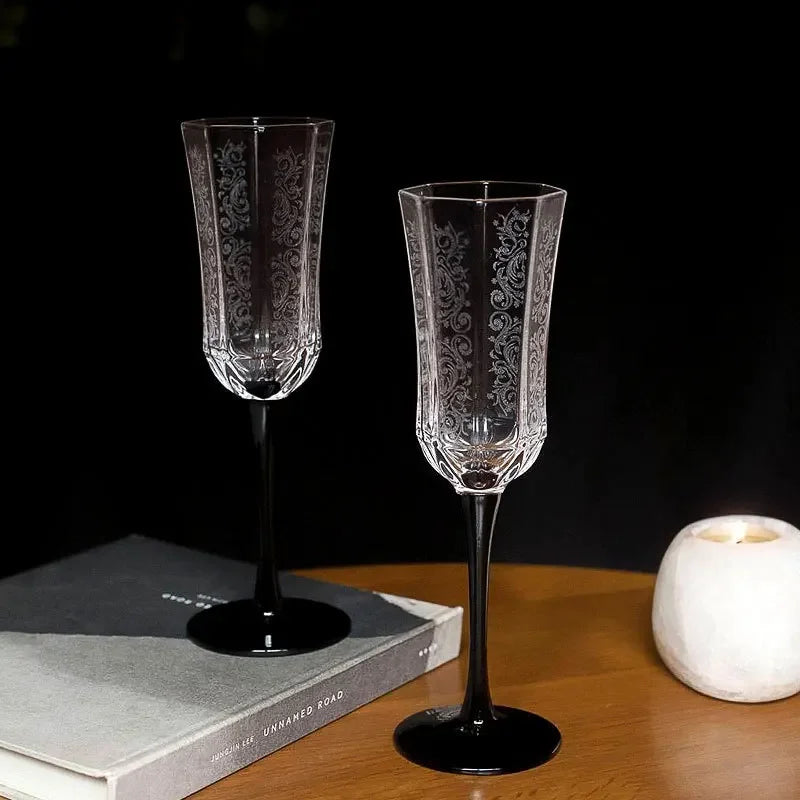 6pcs Champagne Glass Black Swan Valentine's Day Wine Glass Set