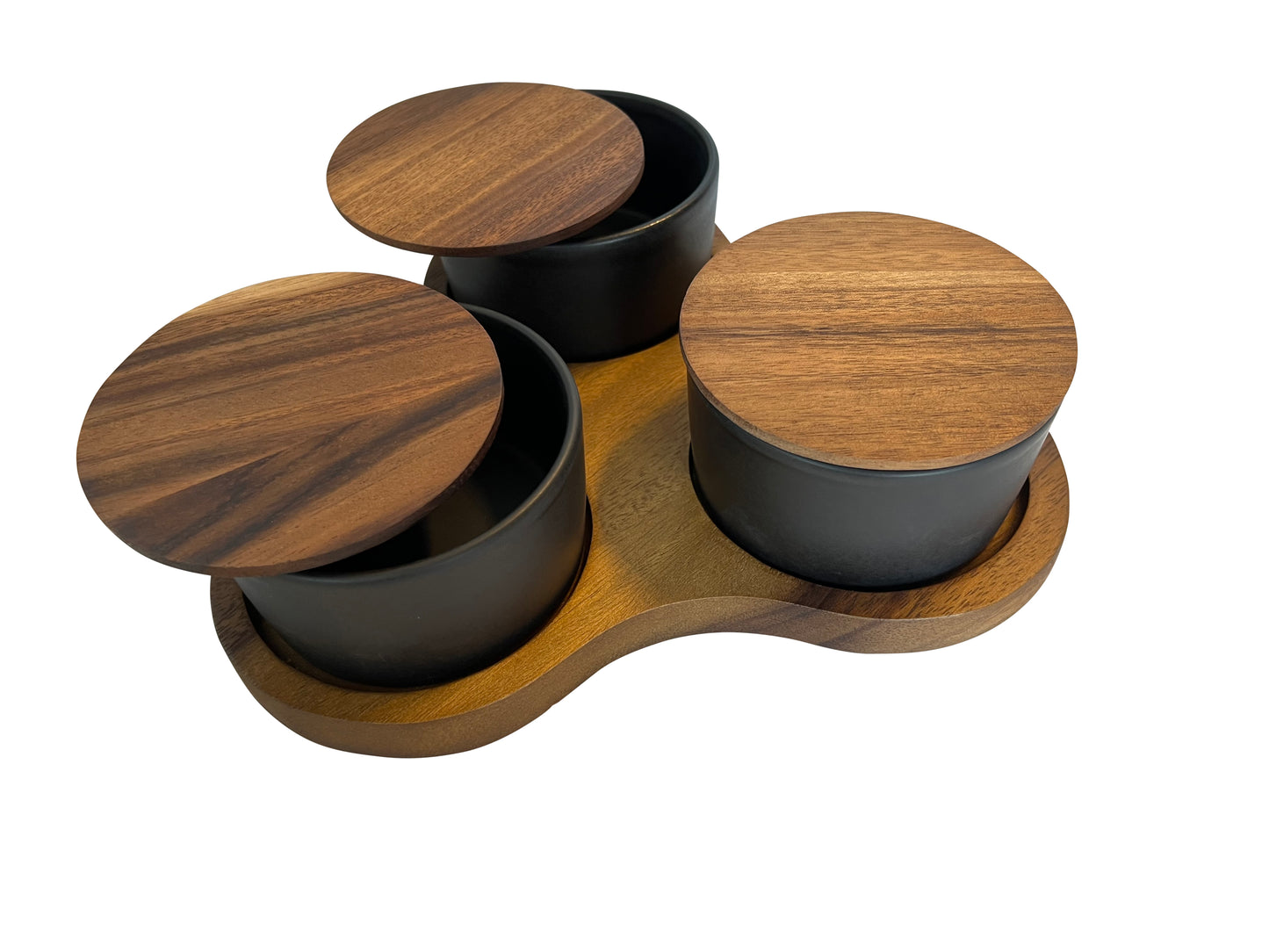 Serving Set with 3 Black Ceramic Dishes