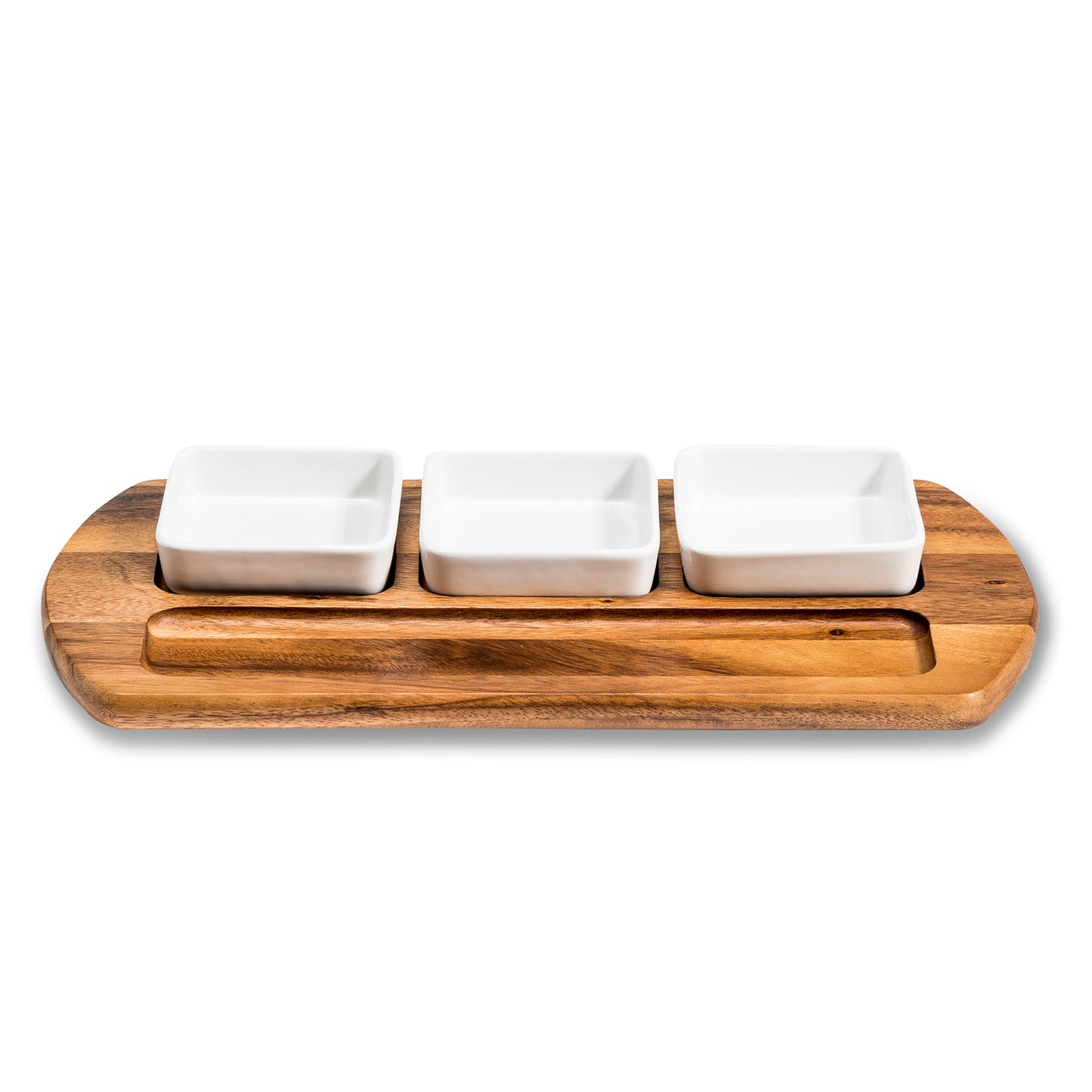 Charcuterie/ Serving Tray with 3 square ceramic bowls