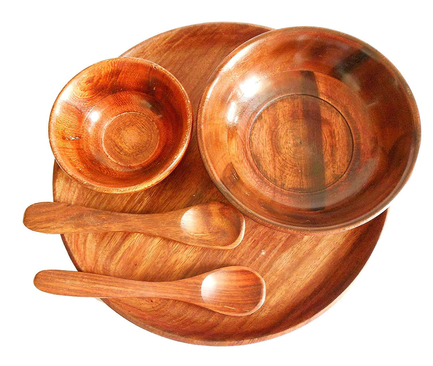 Two Wooden Serving  Bowl with one Wooden Plate and 2 Spoons