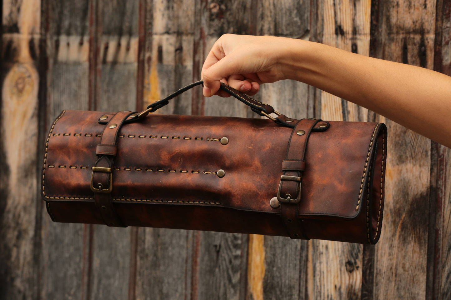 Leather knife Pouch - Roll bag