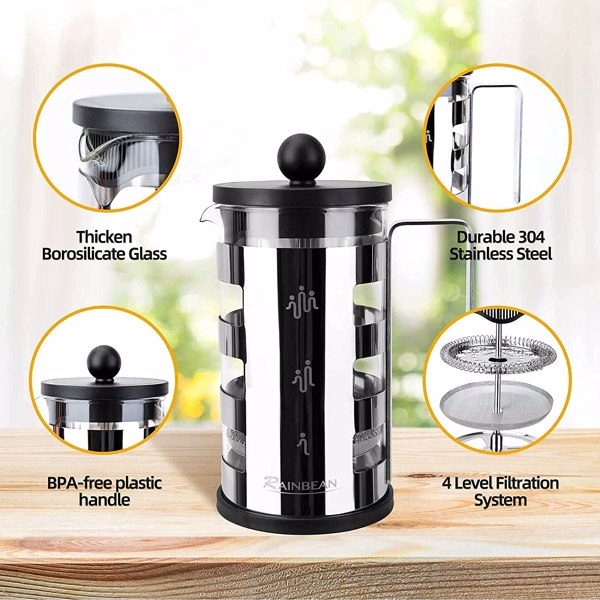 French Press Coffee Maker - Stainless Steel 600 ml