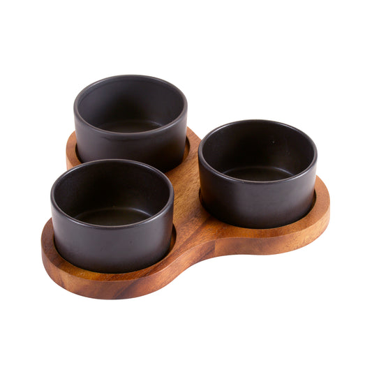 Serving Set with 3 Black Ceramic Dishes