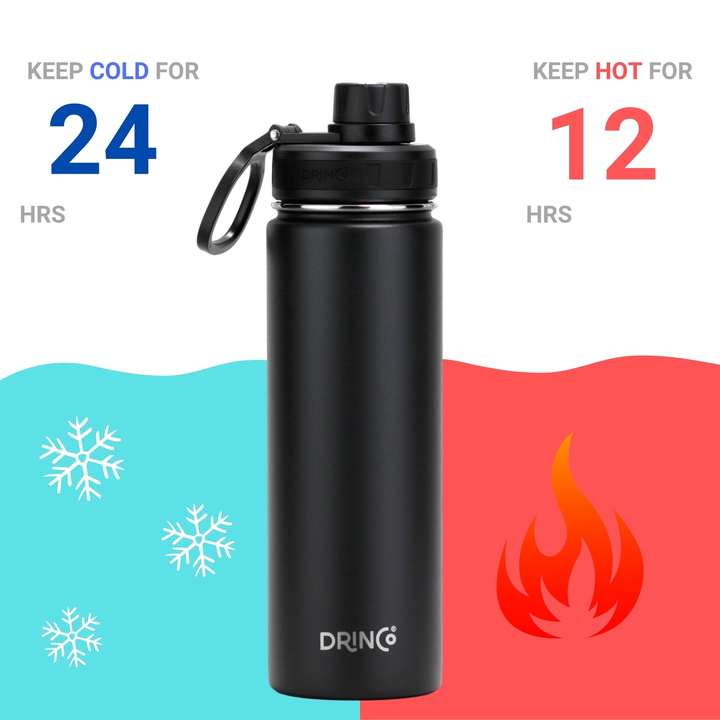 22oz Stainless Steel Sport Water Bottle - Black