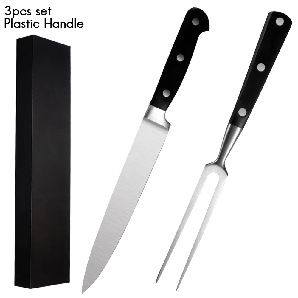 Stainless Steel Carving Knife Fork Set Brisket Slicing Knife Meat Cutting Teppanyaki Japanese Korea BBQ Resturant Chefs Tool